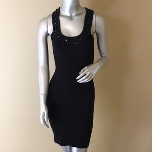 BCBGMAXAZRIA | Black Knit Bodycon Dress Beaded Embellishments